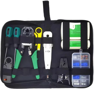 Zdjęcie produktu dla Zestaw narzędzi sieciowych RJ45 Złącza RJ45 Kabel sieciowy CAT5 CAT5e CAT6 Tester, złącza RJ45 8P8C, zaciskarka do kabli Ethernet Ściągacz izolacji Szczypce Śrubokręt ze złączami RJ11/RJ12/RJ45
