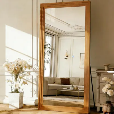 Image de Miroir mural ou sur pied, dimensions 165x56 cm, cadre en bois en noyer, idéal pour une chambre ou un salon