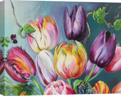 Imagen del producto de Cuadros sobre lienzo, flores modernas - Nel Whatmore - "Tulip Chorus" - 70x50 cm