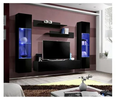 Image de Ensemble meuble TV mural  - Fly III - 260 cm x 190 cm x 40 cm - Noir