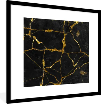Produktbild von MuchoWow® MuchoWow® Gerahmtes Poster Marmor - Gold - Schwarz - Marmoroptik - Glitter 40x40 cm - Poster mit zchwarzem Bilderrahmen - Poster - Plakat im Rahmen