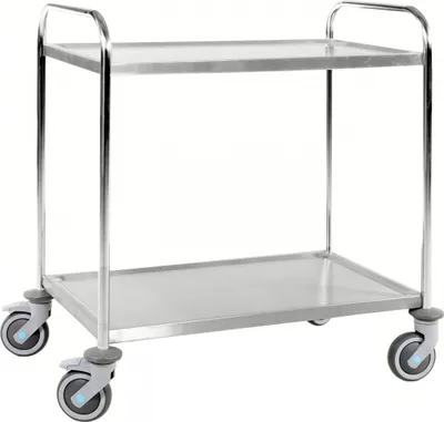 Produktbild von Kongamek Edelstahl- Tischwagen rostfrei mit 2 Böden 825x500mm mit Gummibereifung und Bremse