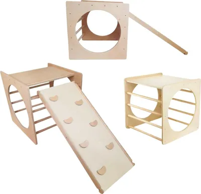 Produktbild von Holz Spielplatz Box Plus Kletterwürfel 60x60x60 cm mit Doppelseitiger Rutsche 96 cm