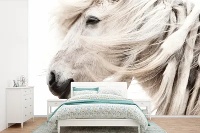 Produktbild von MuchoWow® Fototapete für Wohnzimmer oder Schlafzimmer Wandtapete Vinyl Motivtapete Pferd - Mähne - Weiß - 330x220 cm - Fototapeten