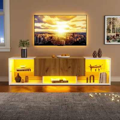Produktbild von Odikalo TV-Schrank TV-Bank Fernsehschrank Lowboard Sideboard Medienschrank LED Weiß Natur