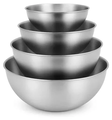 Produktbild von 4-teiliges Schüsselset aus Edelstahl 304 (18/8) - stapelbare Küchen-Rührschüsseln 0,8l–3,6l - Ø16/19/25/28 cm - spülmaschinenfest