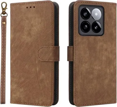 Image de Étui pour Xiaomi 14T - Coque portefeuille Phonesta Vintage Skin avec cordon amovible - Marron