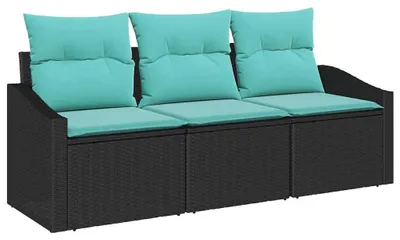 Image de Ensemble de Canapés avec coussin 3 pcs Noir polyrotin