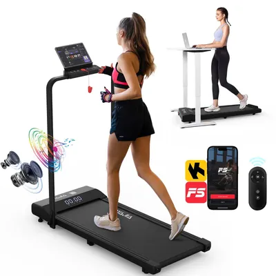 Produktbild von 2-in-1 Walking Pad Laufband mit klappbarem Handlauf, Bluetooth APP & Musik, 1–12 km/h, LED Display, FITSHOW/Kinomap/Zwift, für Zuhause & Büro
