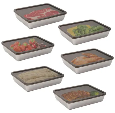 Produktbild von 6 Kühlschrank-Aufbewahrungsbehälter, 25,5 x 20 cm, Lebensmittelbehälter, Wurstbehälter, stapelbarer Aufbewahrungsbehälter mit Deckel für Käse, Fleisch und andere Lebensmittel.