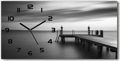 Produktbild von Wanduhr aus Glas – 60x30 cm - Glasbild - Glasuhr - Gehärtetes Glas - schwarze-zeiger - Pier am See