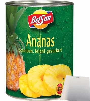 Produktbild von Belsun Ananas Scheiben leicht gezuckert (580ml Dose) + usy Block