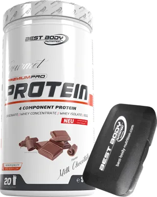 Produktbild von Best Body Nutrition - Gourmet Protein - Milk Chocolate - 500 g Dose + Pillenbox