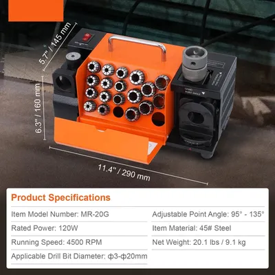 Productafbeelding van Slijpmachine - Boormachine Slijper - Boorvijl - Boorscherpmaker - Draagbaar - 120W Motor