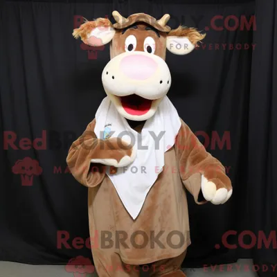 Produktbild von Beiges REDBROKOLY Maskottchenkostüm einer Guernsey-Kuh mit Popeline-Hemd und Schalclips