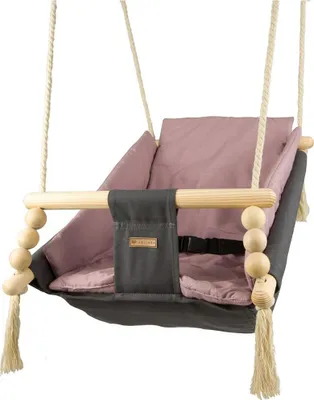 Produktbild von Babyschaukel mit Sitzgurten und Decke grau hellrosa