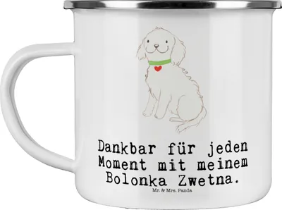 Produktbild von Mr. & Mrs. Panda Haferl Bolonka Zwetna Moment - Weiß - Geschenk, Teetasse, Blechtasse, Pott, Kaffeepott, Tsvetnaya, Emaille Tasse, Campingtasse