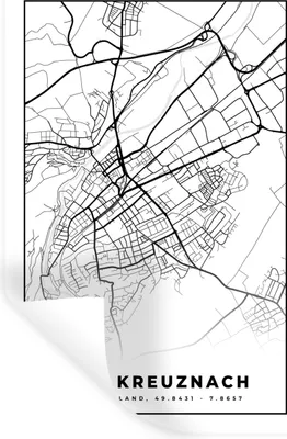 Produktbild von MuchoWow® Wandtattoo Wandsticker Wandaufkleber Karte - Stadtplan von Bad Kreuznach - Stadtplan 60x90 cm Selbstklebend und Repositionierbar - Sticker - Dekorfolie