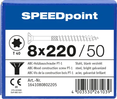 Produktbild von ABC SPEEDpoint Holzbauschraube Senkkopf T40 Teilgewinde Schabenut A2J 8x220mm (50)