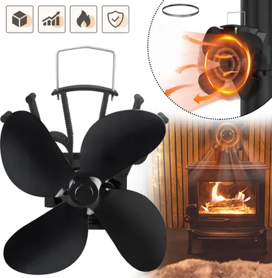 Obrázek produktu pro UISEBRT 4 lopatky Krbový ventilátor Ventilátor na kamna Krbový ventilátor Ventilátor na kamna bez výkonu Komínový ventilátor na dřevo/krbové dřevo/krbové kamna/komínové trubky