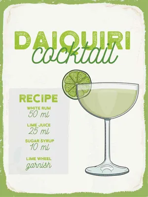 Produktbild von vianmo Holzschild 40x30 cm Daiquiri Cocktail Recipe Essen Trinken