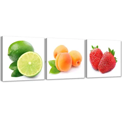 Produktbild von Set mit gemälden auf leinwand saftige früchte 120x40 cm Feeby farbe wandbild bereit zum aufhängen