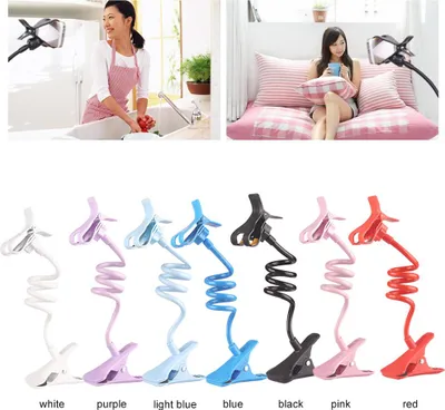 Immagine prodotto di Supporto per cellulare Lazy, supporto a clip per cellulare, dispositivo vivavoce, collo d'oca a 360°, braccio lungo flessibile, supporto girevole per letto, ufficio, cucina, compatibile