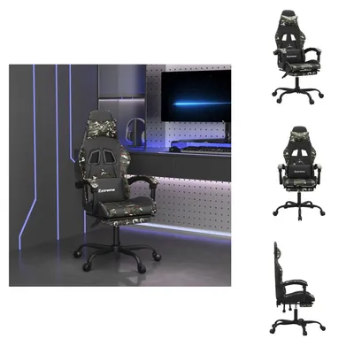 Image de vidaXL Chaise de jeu avec repose-pieds pivotant noir camouflage similicuir - Fauteuil de jeu