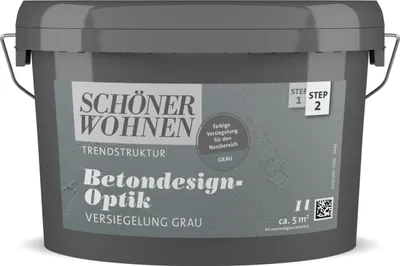 Produktbild von Betondesign-Optik Versiegelung grau Nassbereich 1 l : grau : 1 l : Versiegelung Finish : Deutschland Farbe: grau Größe: 1 l Herkunftsland: Deutschland Material: Versiegelung Finish