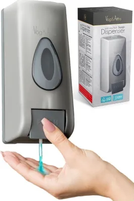 Produktbild von Vog&Arths - Seifenspender Wandmontage - Hängende Seifenpumpe Wand - Grau - Mechanische Seifenpumpe - 350ml - Ohne Batterien!