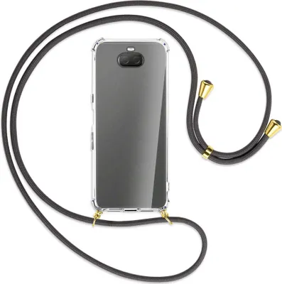 Produktbild von Handykette Backcover-Schutzhülle mit Band (Metall goldfarben) für Sony Xperia 10 Plus - dunkelgrau