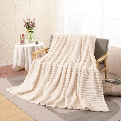 Produktbild von Flanell-Überwurf 180 x 200 cm, weiche und warme Winterdecke für Bett oder Haustiere, beige