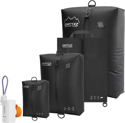 Productafbeelding van Koffer-organizer - 4-delig - Compressie-verpakkingskubusset - Herbruikbare TPU-vacuümzakken met IPX8 - Ondergoed