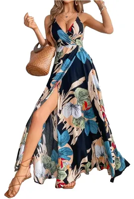 Imagen del producto de Solidchoice - Vestido de verano para mujer, estilo bohemio, tirantes finos, cuello en V, vestido largo