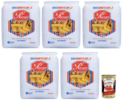Produktbild von 5x Russo Elicoidali N°122 Hartweizengrieß Pasta,100% Italienischer Weizen,500g-Packung + Italian Gourmet Polpa di Pomodoro 400g Dose