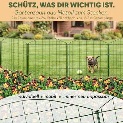 Immagine prodotto di Recinzione da giardino a innesto per laghetto 24 elementi di recinzione per cani in metallo 78 cm Recinzione a rete verde V2Aox