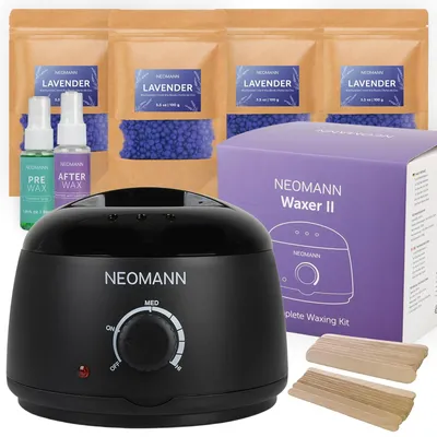 Produktbild von NEOMANN Waxer II Premium Wachs-Set zur Haarentfernung – All-in-One Waxing Kit mit Wachserhitzer, 400g Lavendel-Wachsperlen, Vor- & Nachbehandlungsölen