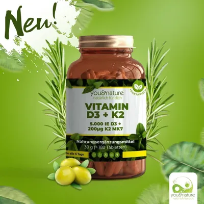 Produktbild von Vitamin D3 5.000 I.E. + Vitamin K2 200 mcg – 180 Tabletten