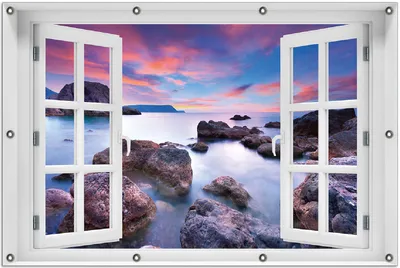 Produktbild von Wallario Outdoor-Poster für Garten oder Balkon 100 x 150 cm: Seelandschaft in blau und rot mit großen Felsen