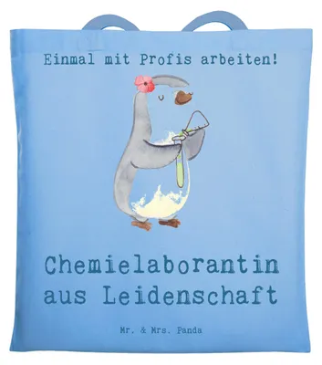 Produktbild von Mr. & Mrs. Panda Jutebeutel Chemielaborantin Leidenschaft - Sky Blue - Geschenk, Tote Bag, Shopping Tasche, Beruf, Schultasche, Studium, Labor, Forschung, Spruch