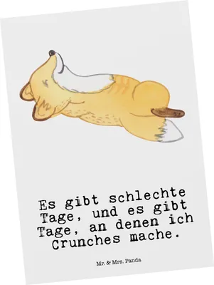 Produktbild von Mr. & Mrs. Panda Ansichtskarte Fuchs Crunches - Weiß - Geschenk, Fitnessstudio, Kunstkarten, Grußkarte, Postkarte, Bauchpressen, Fitness, Ansichtskarten, Postkarten