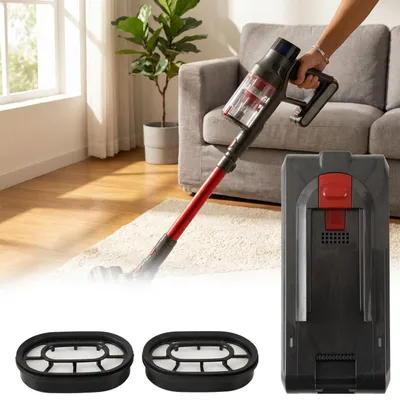 Produktbild von Ersatzakku & 2er-Set Ersatzfilter für Zyklon Staubsauger CH11953, 29,5 V / 2200 mAh