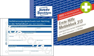 Produktbild von AVERY Zweckform Erste Hilfe Meldeblock 313 DIN A6 quer 50 Blatt