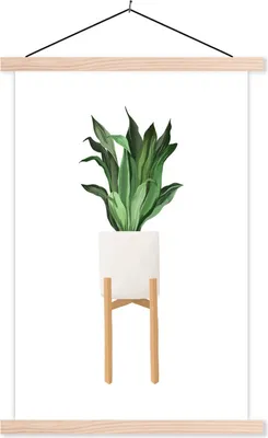 Produktbild von MuchoWow® Textilposter Pflanzen - Blumentopf - Weiß 60x90 cm mit holzfarbenen Rahmen - Textil
