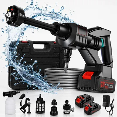 Produktbild von Akku Hochdruckreiniger, 40 Bar Tragbarer Hochdruckreiniger mit 1500mAh Akku, 6-in-1 Multi-Sprühdüse 5M Schlauch für Auto, Terrasse, Garten, Zaun, Pool
