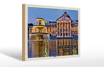 Produktbild von Holzschild Städte Wiesbaden Kurhaus Brunnen 30x20cm