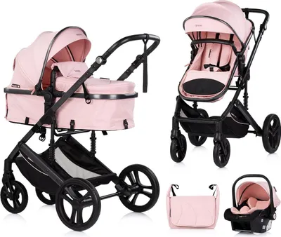 Produktbild von Chipolino Kinderwagen 3 in 1 Amore Babyschale Adapter Wickeltasche Fußabdeckung rosa pink