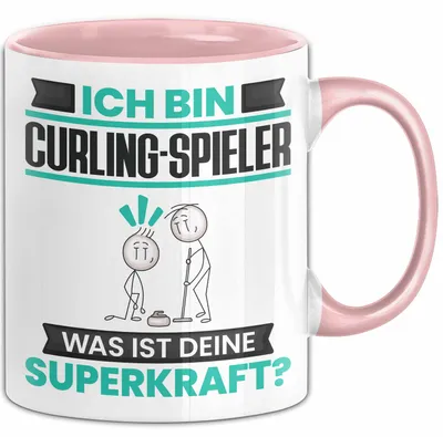 Produktbild von Curling-Spieler Tasse Geschenk für Curling-Spieler Geburtstag Lustiger Spruch Kaffee-Becher Was Ist Deine Superkraft (Rosa)