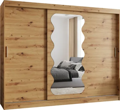 Produktbild von MEBLE KRYSPOL SPOTI 250 Kleiderschrank mit drei Schiebetüren für Schlafzimmer – moderner Aufbewahrungsschrank mit Kleiderstange und Regalen – 250x200x62cm - Artisan