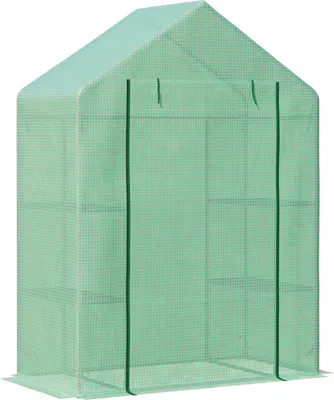 Produktbild von Foliengewächshaus Begehbares Gartenhäuschen Mit 6 Regalebenen, Treibhaus Für Pflanzen, Mit Aufrollbarem Eingang, Grün